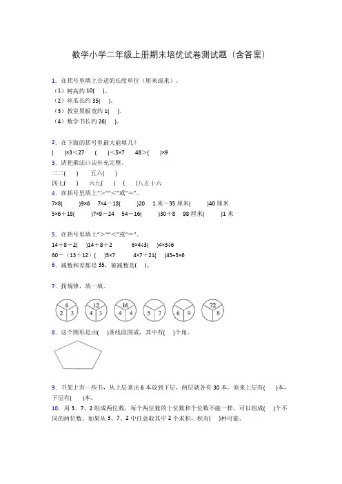 数学小学二年级上册期末培优试卷测试题(含答案)