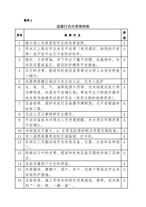 违章行为分类