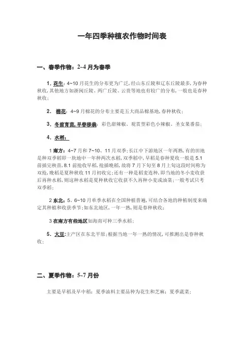 一年四季农作物种植时间表