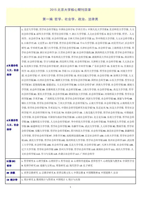 北大2015年版《中文核心期刊总览》