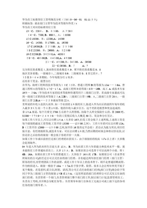 华为员工标准岗位工资明细及分析