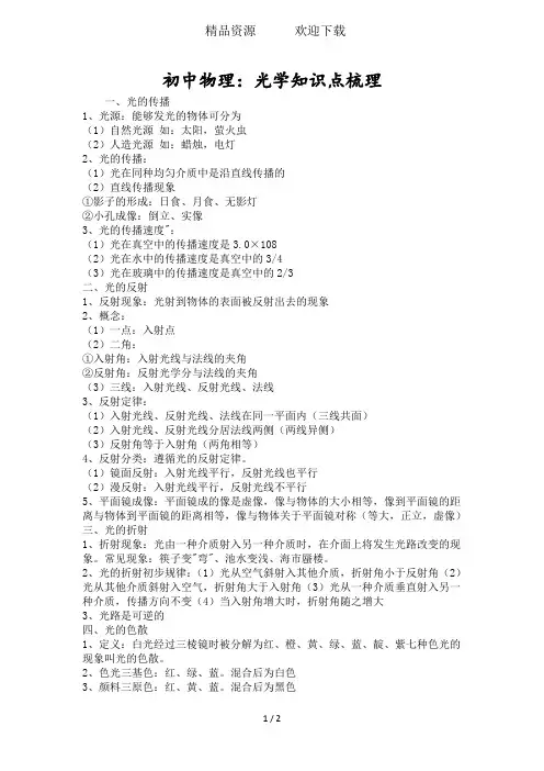 初中物理：光学知识点梳理