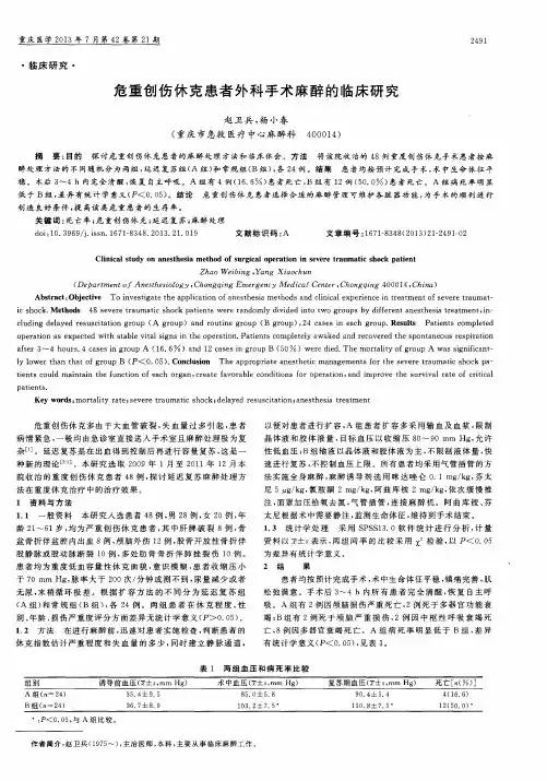危重创伤休克患者外科手术麻醉的临床研究