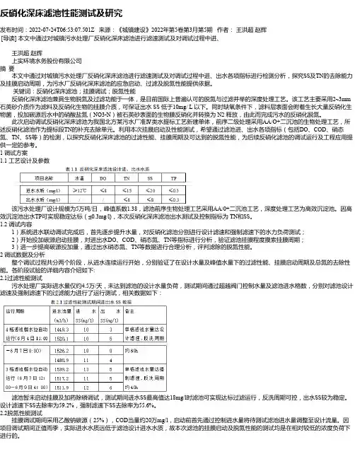 反硝化深床滤池性能测试及研究