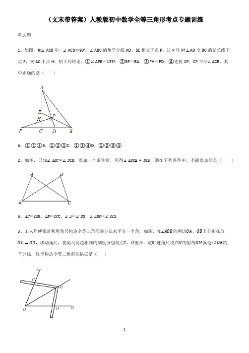 (文末带答案)人教版初中数学全等三角形考点专题训练