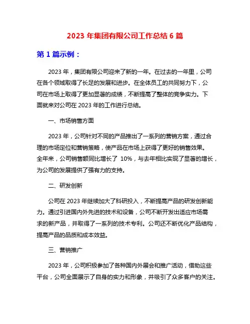 2023年集团有限公司工作总结6篇