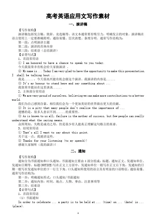 高中英语2024届高考应用文写作素材(演讲稿+通知+祝贺信+推荐信)