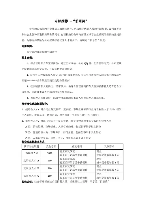 内部推荐伯乐奖