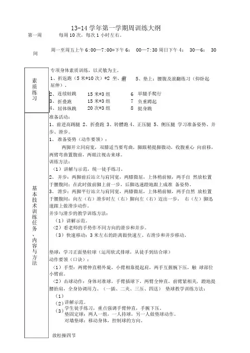 第一学期排球周训练计划.docx