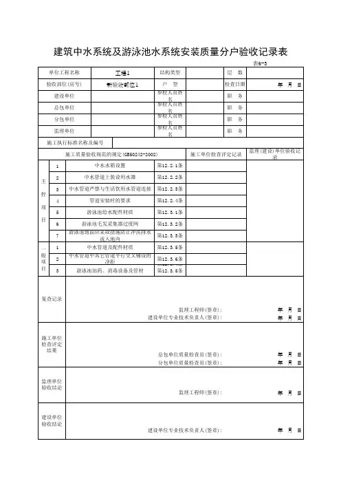 (上海市新版)建筑中水系统及游泳池水系统安装质量分户验收记录表