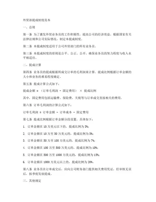 外贸部提成制度范本