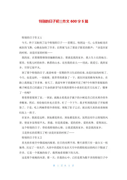 特别的日子初三作文600字5篇