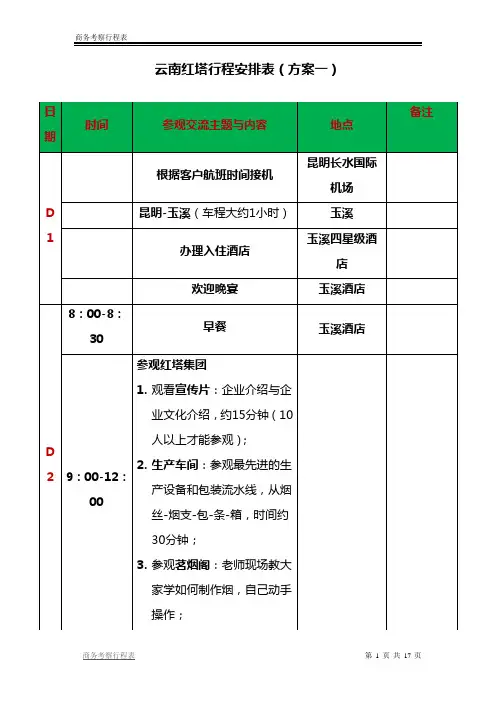 商务考察行程表模板
