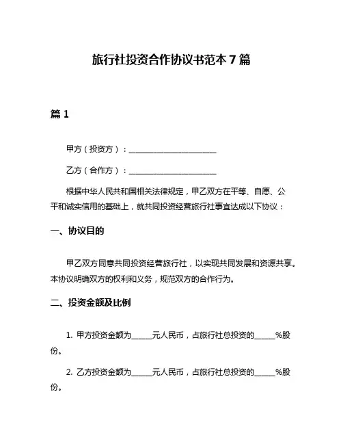 旅行社投资合作协议书范本7篇