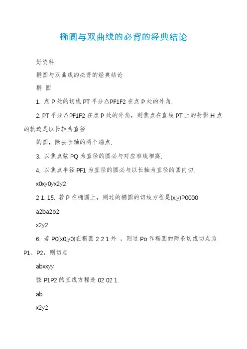 椭圆与双曲线的必背的经典结论