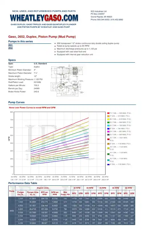 加索2652型双作用活塞泵 说明书