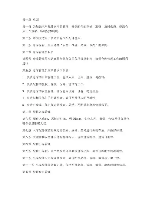 汽车配件仓库保管制度范本