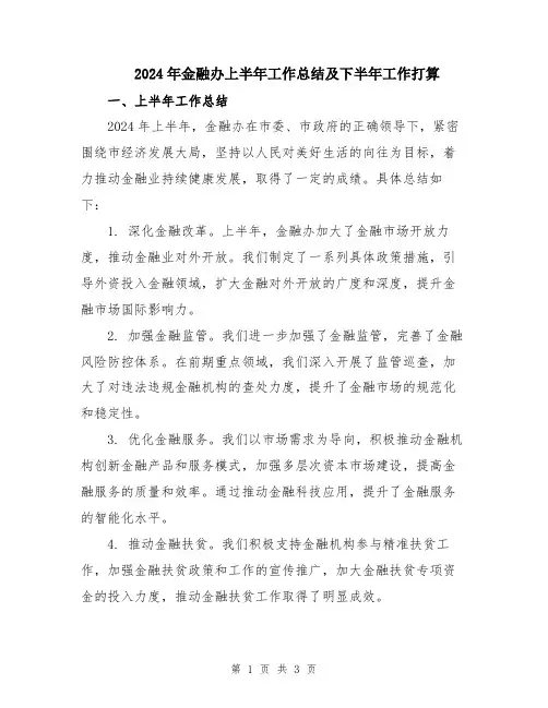 2024年金融办上半年工作总结及下半年工作打算
