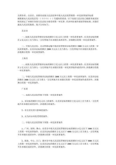 全国各省法院级别管辖标准