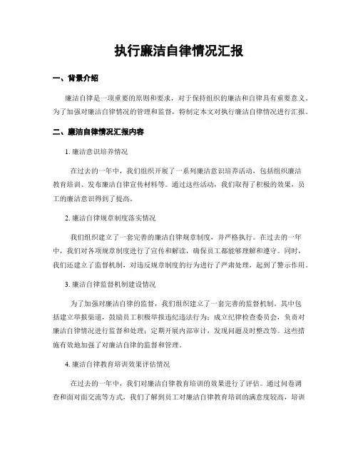 执行廉洁自律情况汇报