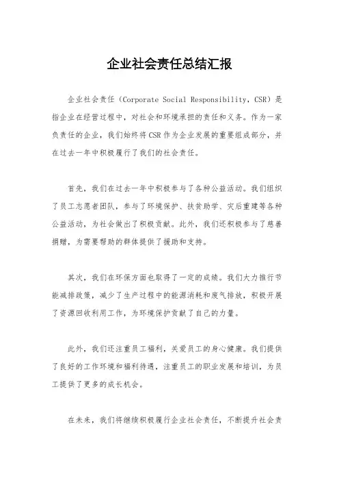 企业社会责任总结汇报