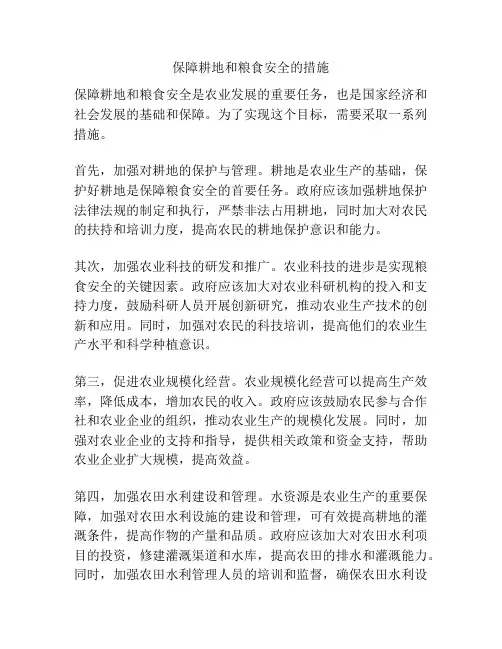 保障耕地和粮食安全的措施