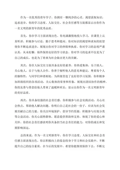 征文教师评语文明新青年