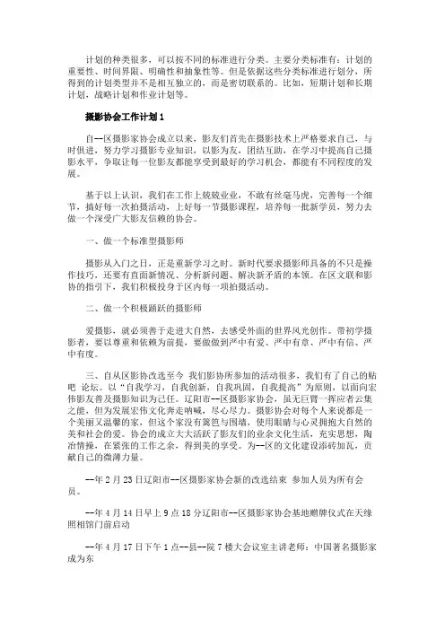 摄影协会工作计划范文5篇