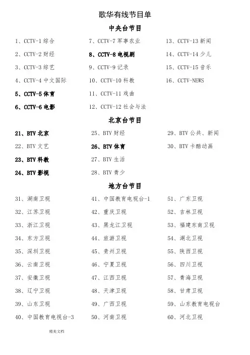 北京地区歌华有线节目单