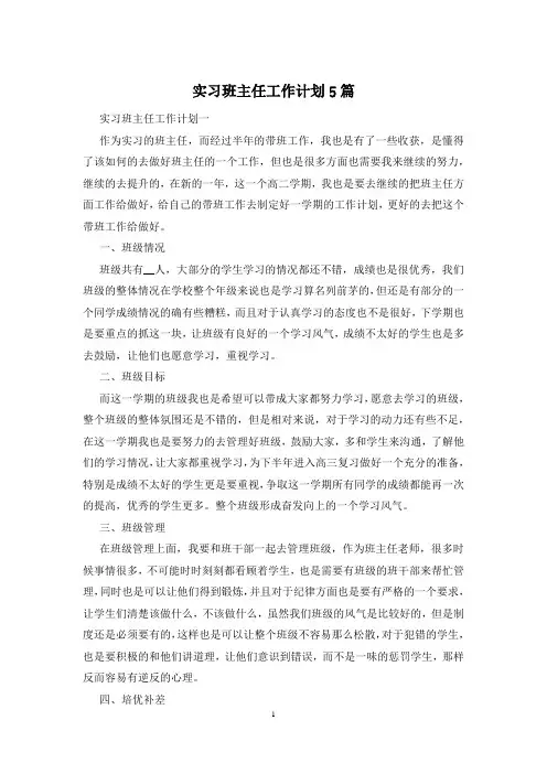 实习班主任工作计划5篇