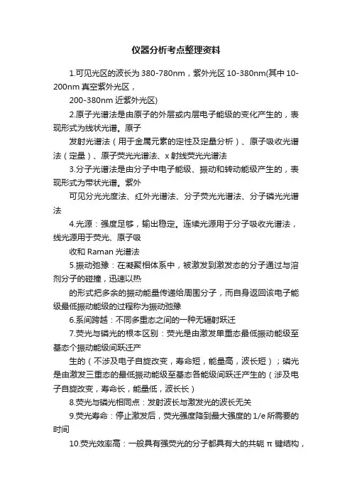 仪器分析考点整理资料