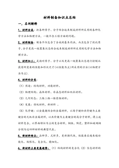 材料制备知识点总结
