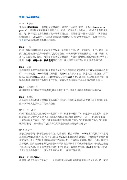 中国十大安全套排行