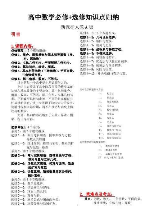 (新课标人教版)高中数学必修+选修全部知识点精华归纳总结