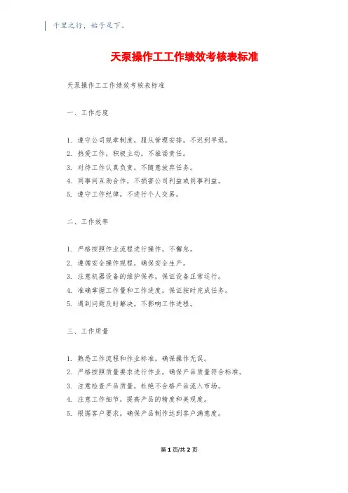 天泵操作工工作绩效考核表标准
