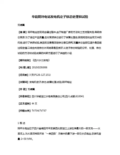 华能阴坪电站发电机定子铁芯处理和试验