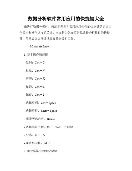 数据分析软件常用应用的快捷键大全