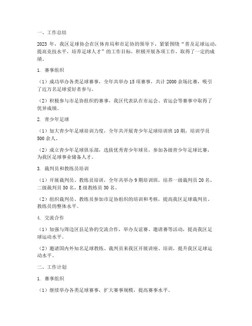 区足协工作总结及计划