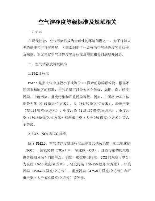 空气洁净度等级标准及规范相关