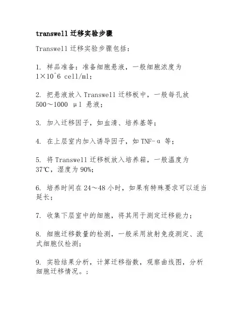 transwell迁移实验步骤