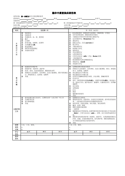 脑卒中康复临床路径表