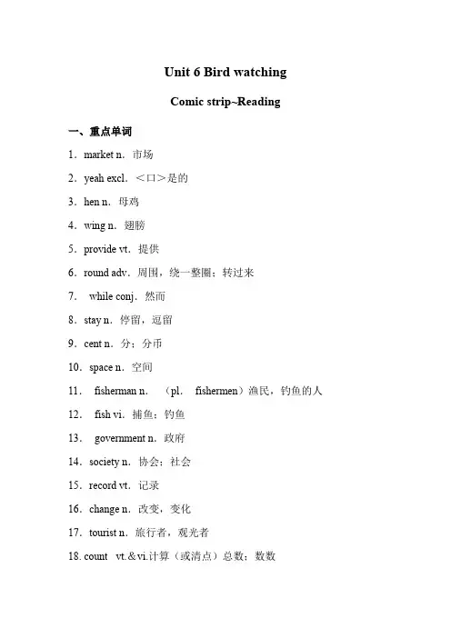 译林版八上 Unit 6 重点单词短语句型