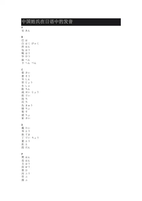 中国姓氏在日语中的发音