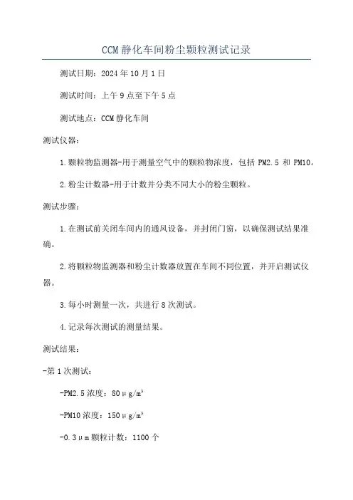 CCM静化车间粉尘颗粒测试记录