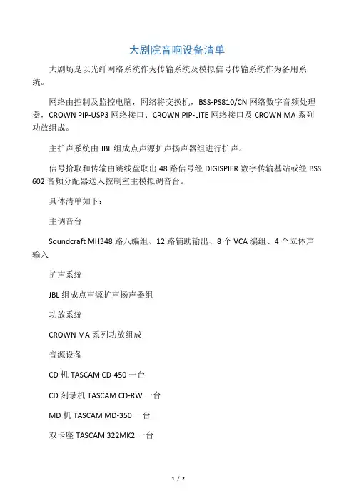 大剧院音响设备清单