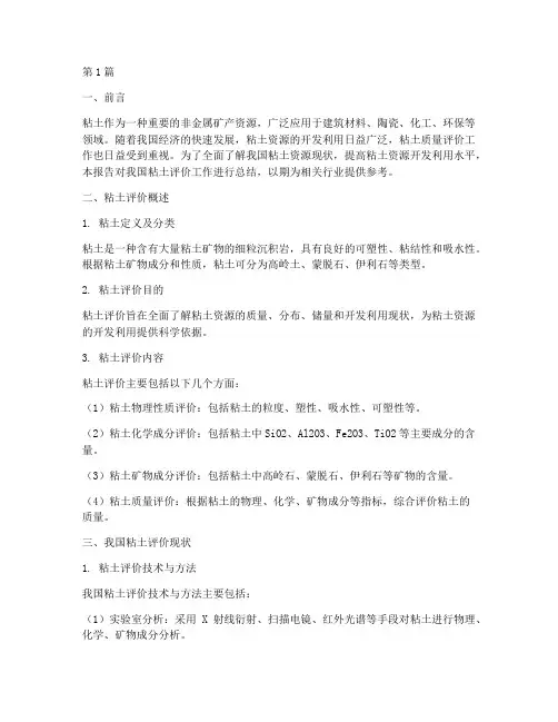 粘土评价总结报告范文(3篇)