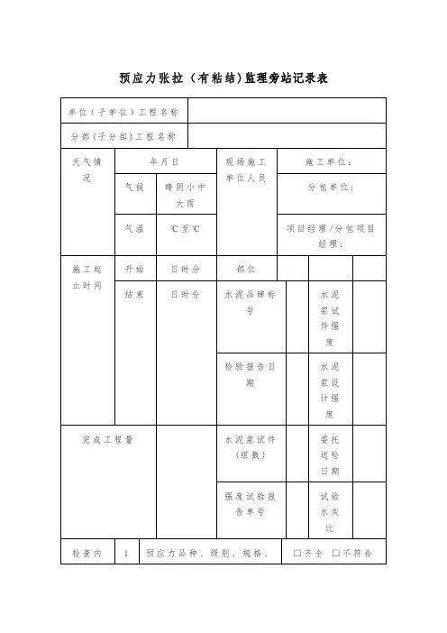 预应力张拉(有粘结)监理旁站记录表模板