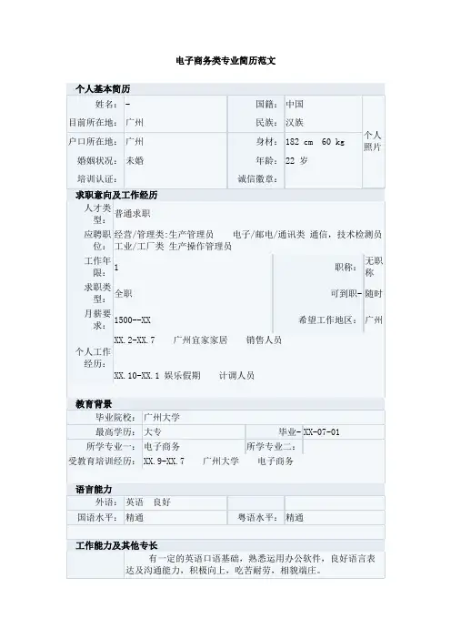 电子商务类专业简历范文