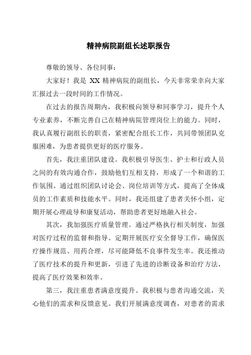 精神病院副组长述职报告
