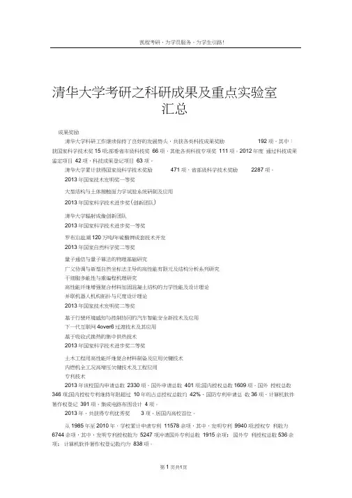 清华大学考研之科研成果及重点实验室汇总